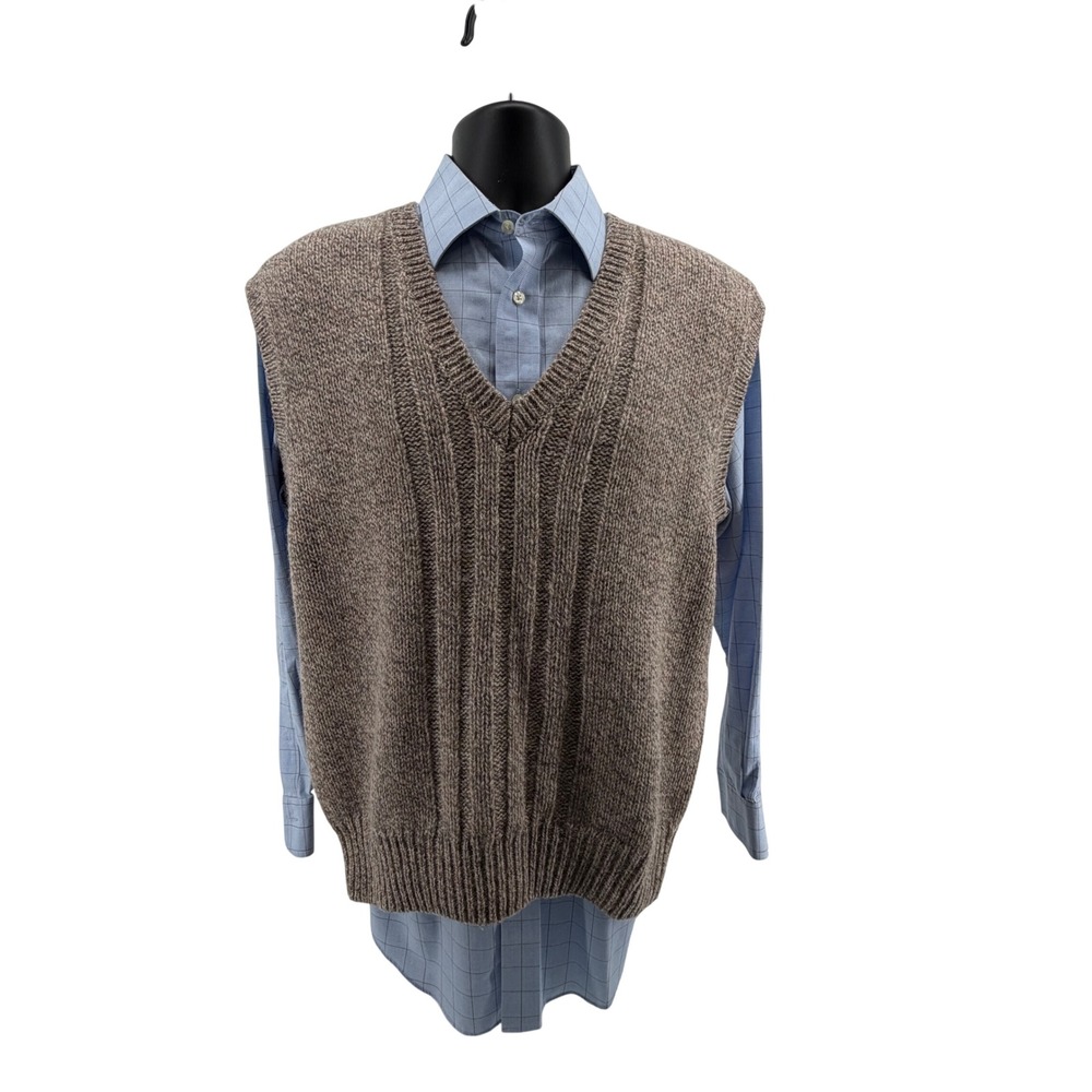 Vintage Hunting Horn Sweater Vest Mens L Brown Shetland Wool V-Neck J Riggins